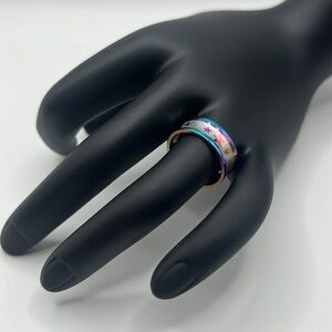 Concave Star Etched Rainbow Stainless Steel Ring